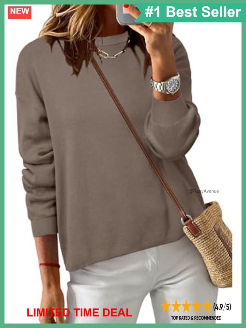 Women's Relaxed Fit 100% Cotton Crew Neck Long Sleeve Pullover Sweater